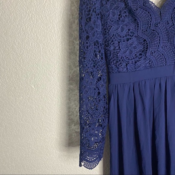Lulus Awaken My Love Navy Blue Long Sleeves Lace Maxi Dress Size Medium New - Picture 14 of 15